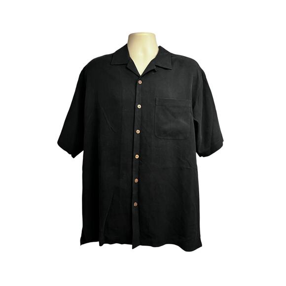 Tommy Bahama Black Embroider Vintage Hawaiian Button Up Silk Shirt M Pocket - Picture 2 of 8
